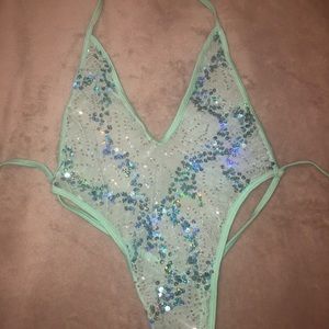 Turquoise Glitter Mesh Leotard ✨